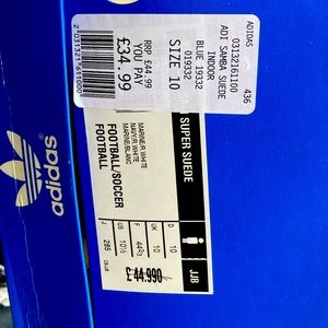 Men’s adidas blue suede samba shoes size 10